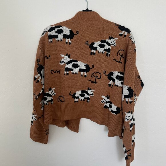 ⭐️ Cow Hipster Hippie Art Artsy Fun Party Plant Coquette Picnic Cardigan Sweater - Picture 3 of 6